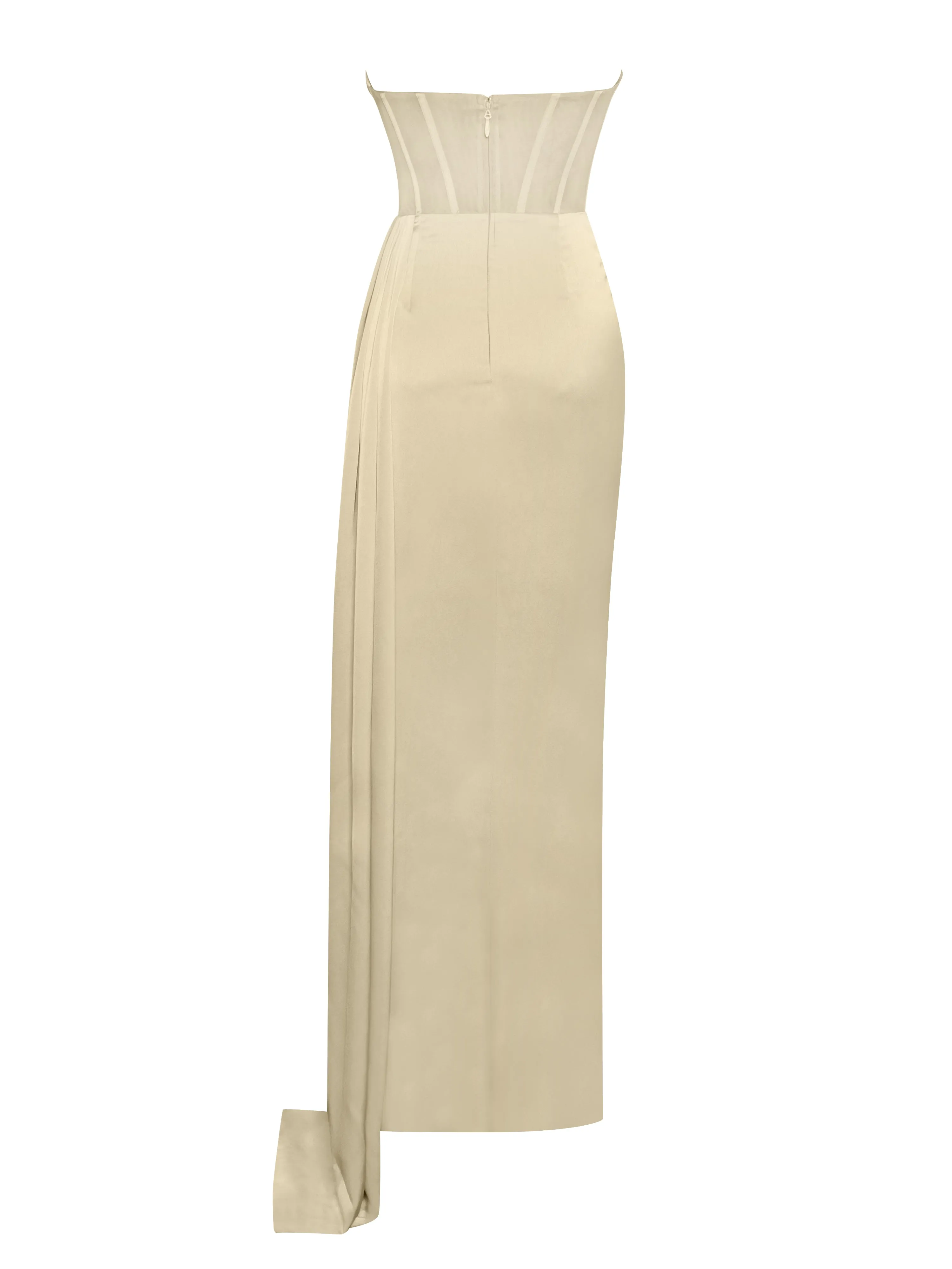 Prisa Egg White High Graceful Slit Satin Corset Gown