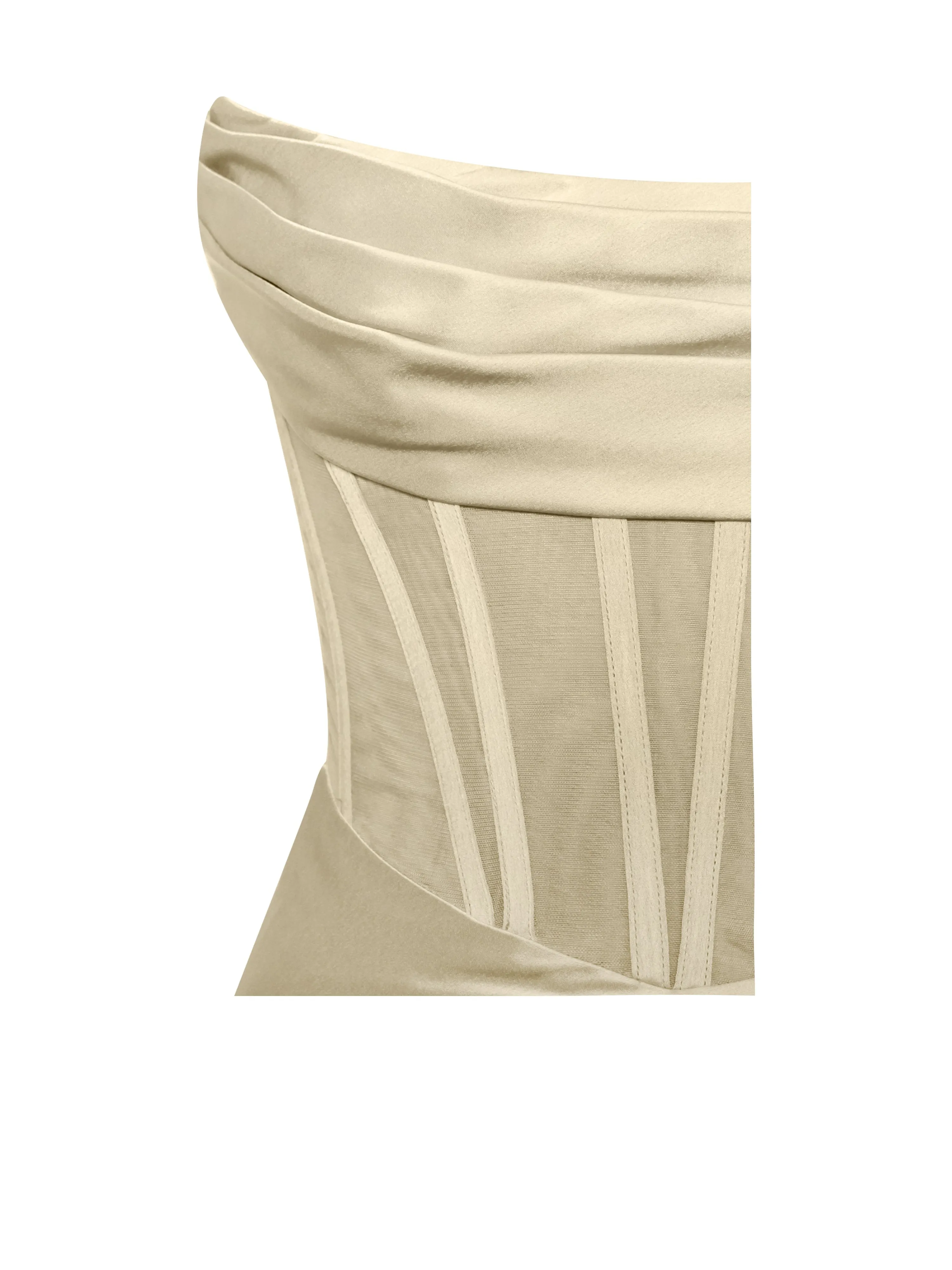 Prisa Egg White High Graceful Slit Satin Corset Gown