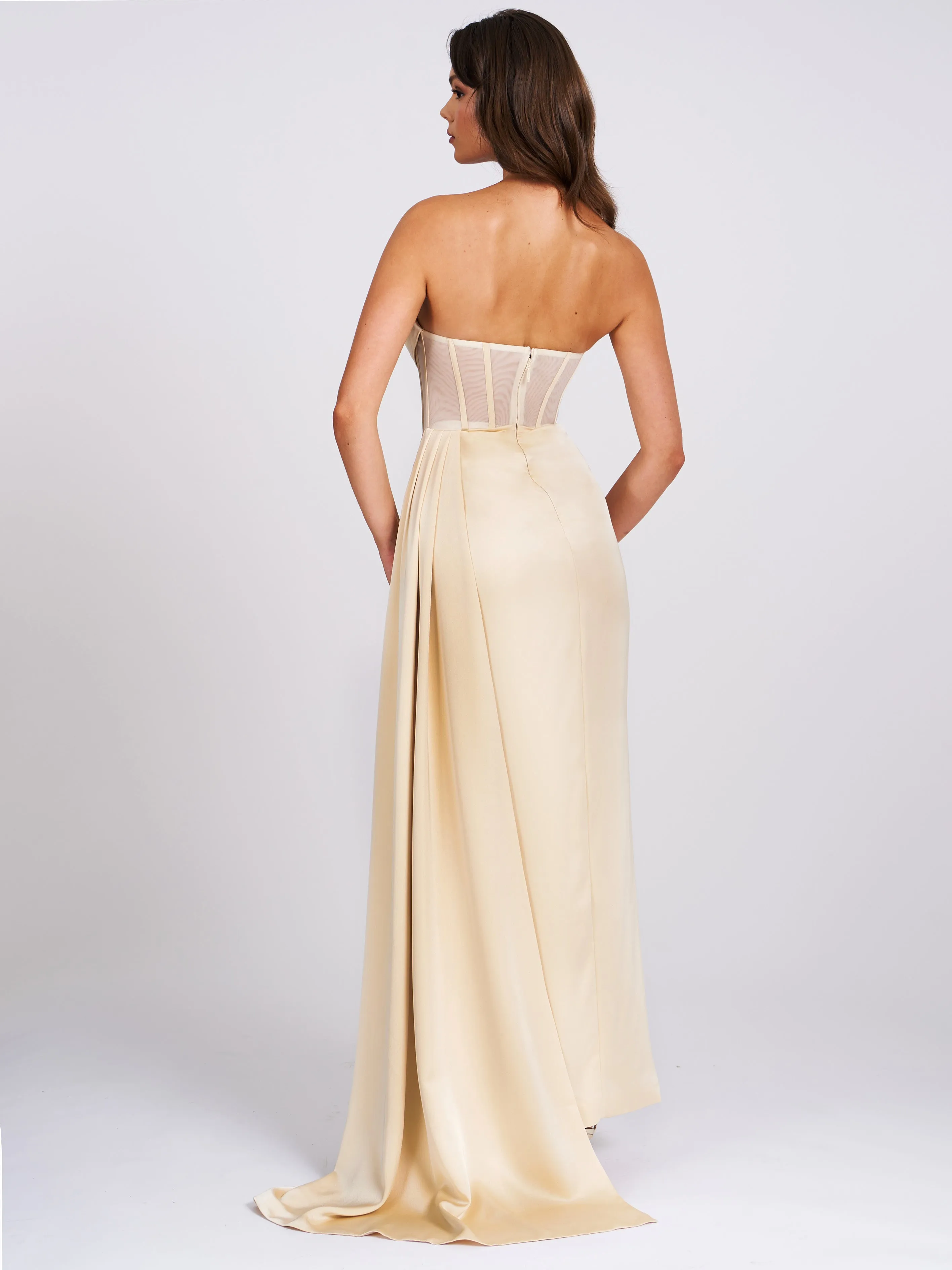 Prisa Egg White High Graceful Slit Satin Corset Gown