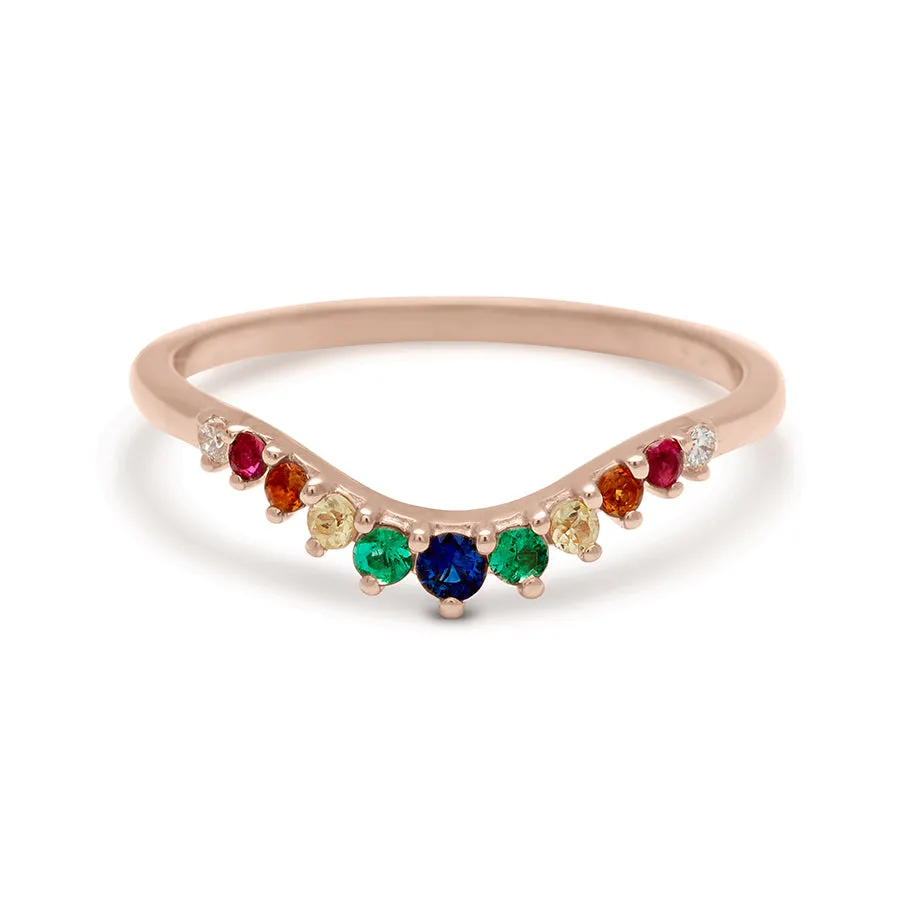 Rainbow Tiara Curve Band - 14k Gold & Rainbow Sapphires