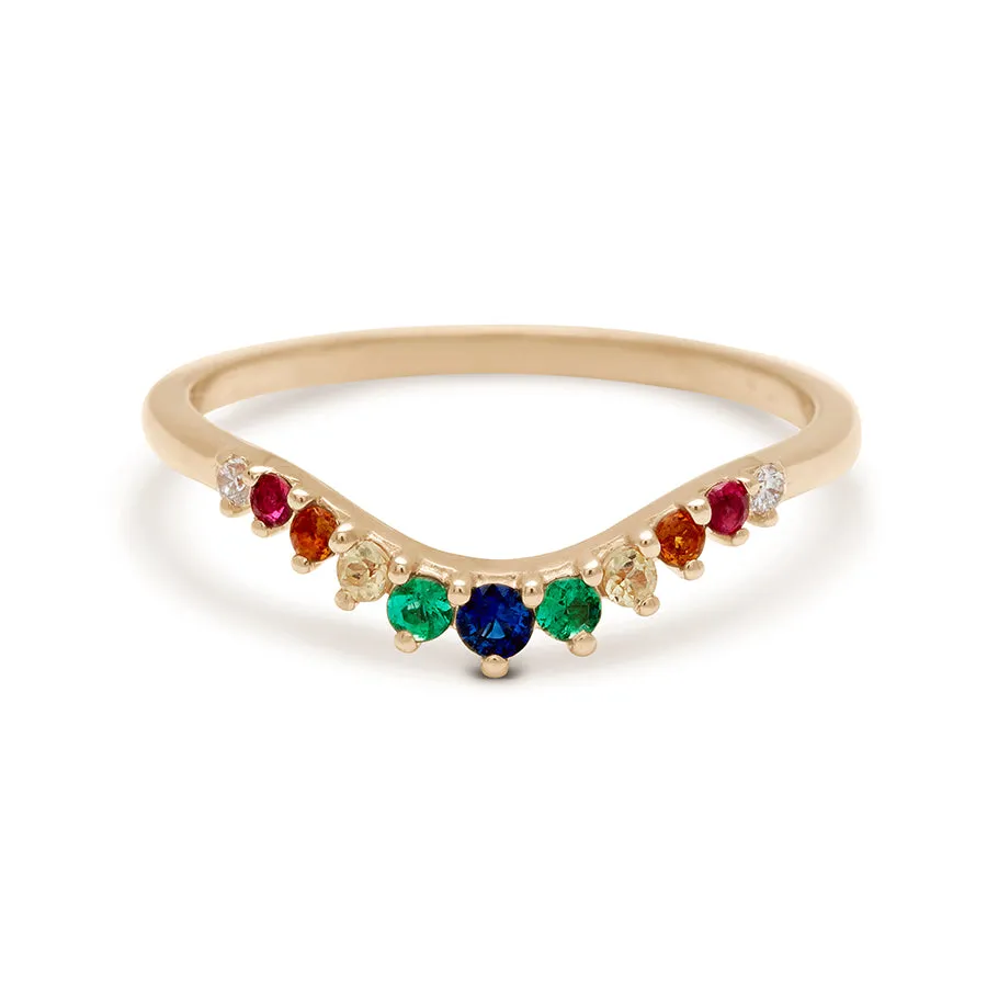 Rainbow Tiara Curve Band - 14k Gold & Rainbow Sapphires