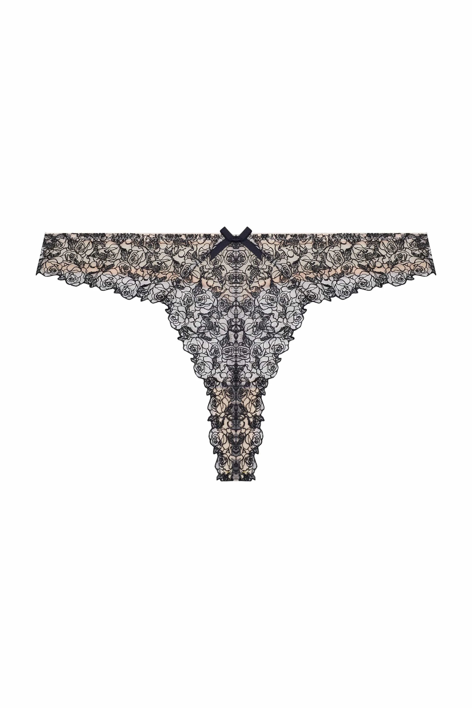 Skull & Roses Embroidery Peach Thong