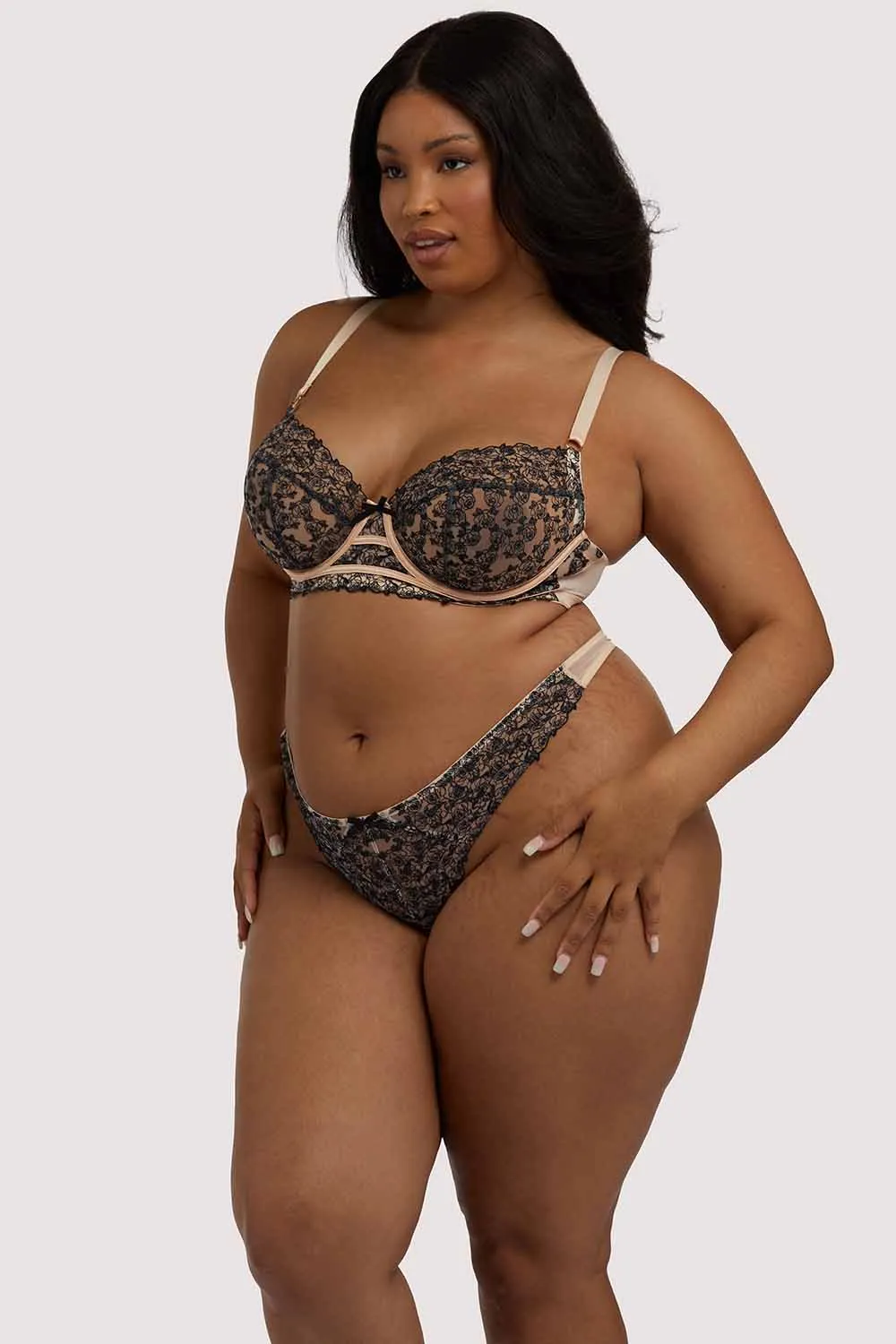 Skull & Roses Embroidery Peach Thong