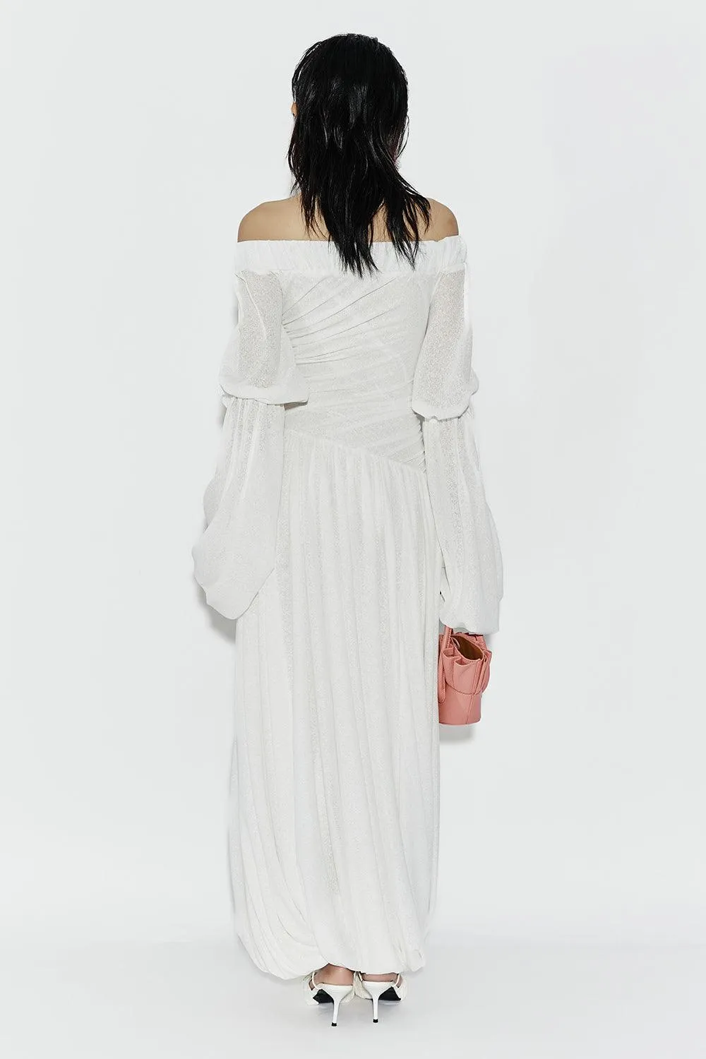 SpikyRose Gathered Off-Shoulder Spandex Maxi Dress