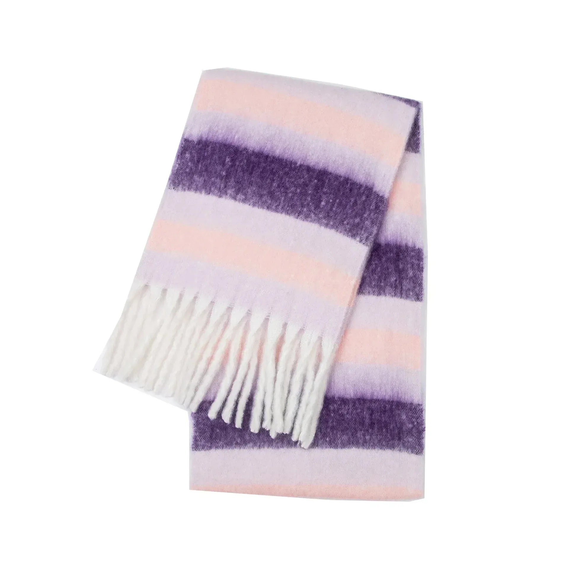 Striped Wool-Blend Fringed Scarf