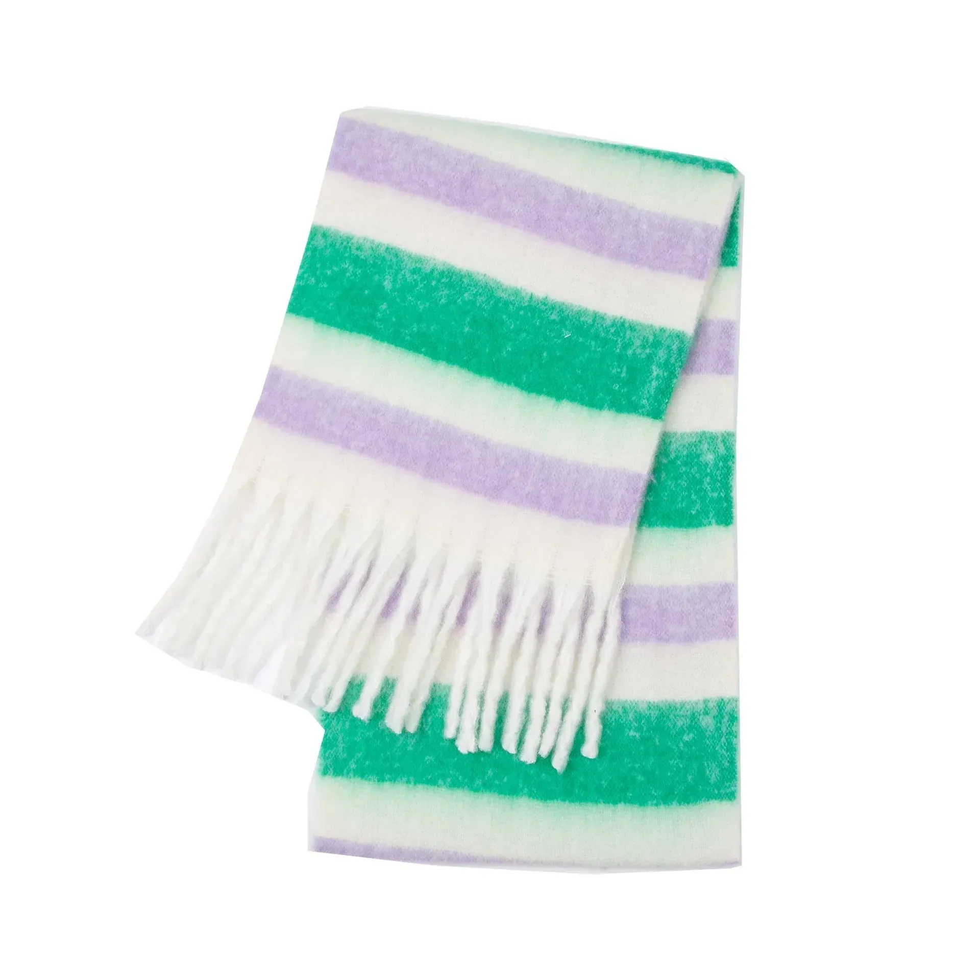 Striped Wool-Blend Fringed Scarf