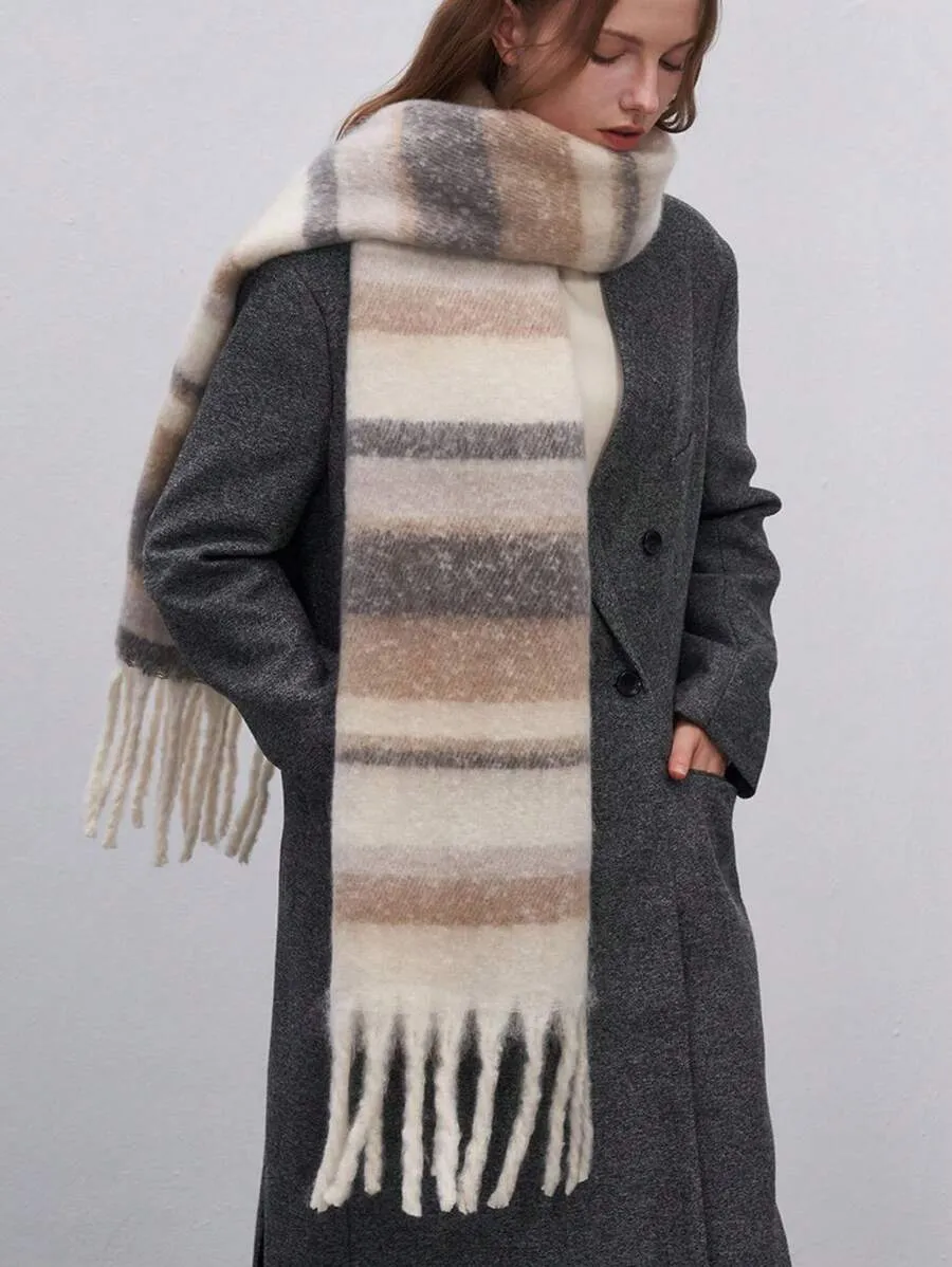 Striped Wool-Blend Fringed Scarf