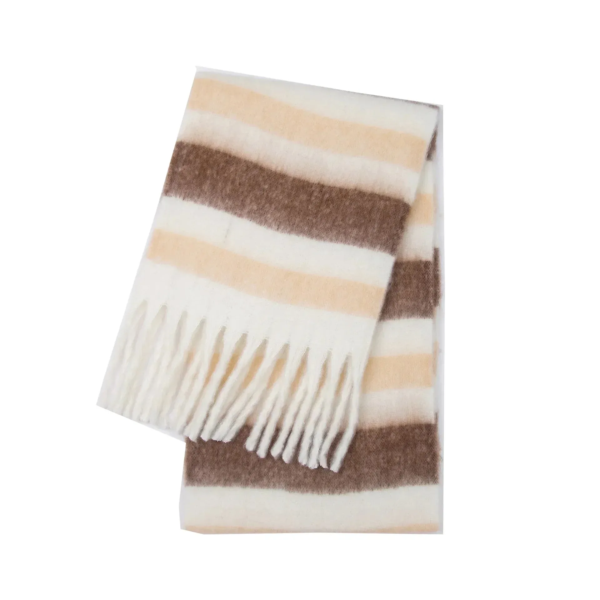 Striped Wool-Blend Fringed Scarf