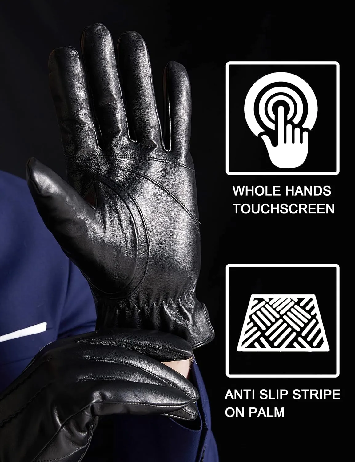 Super Warm Rabbit Fur Mens Leather Gloves for Men Winter Touchscreen Texting Driving Gloves