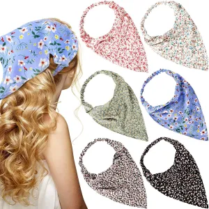 Syhood 6 Pcs Floral Bandanas for Women Girl Boho Daisy Hair Scarf Headband with Clip Chiffon Summer Cottagecore Head Kerchief(Retro Floral Patterns)