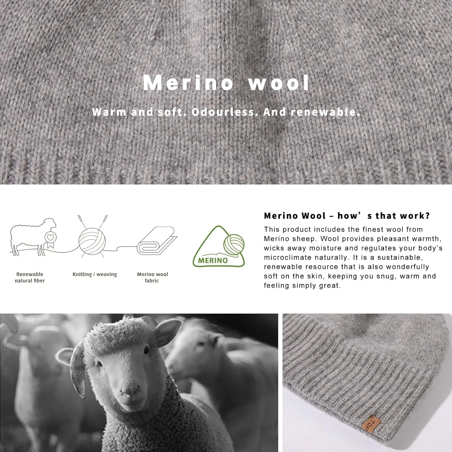 TOP-EX Oversized L/XL/XXL 100% Merino Wool Beanie Fleece Lined Cuffed Watch Fisherman Cap