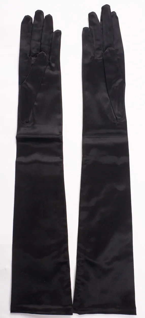 Vintage 1950s Long Black Satin Gloves Size 7