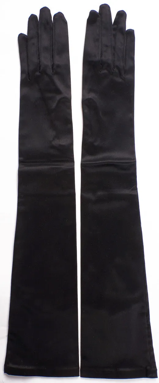 Vintage 1950s Long Black Satin Gloves Size 7