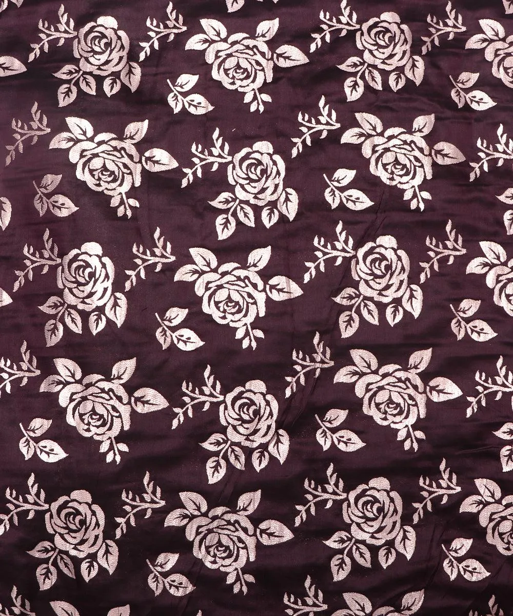 Wine Colour Floral Pattern Brocade Lycra Fabric
