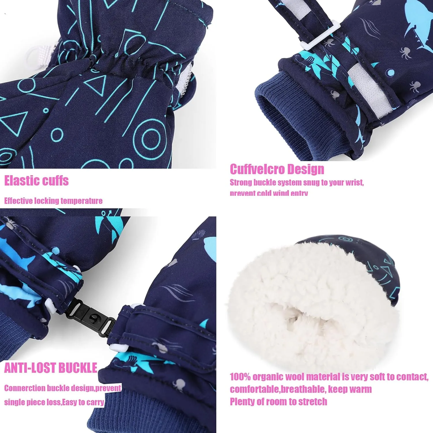 Winter Kids Waterproof Gloves for Boys Fleece Lined Warm Mittens for Baby Toddler Ski Toddler Baby Mittens