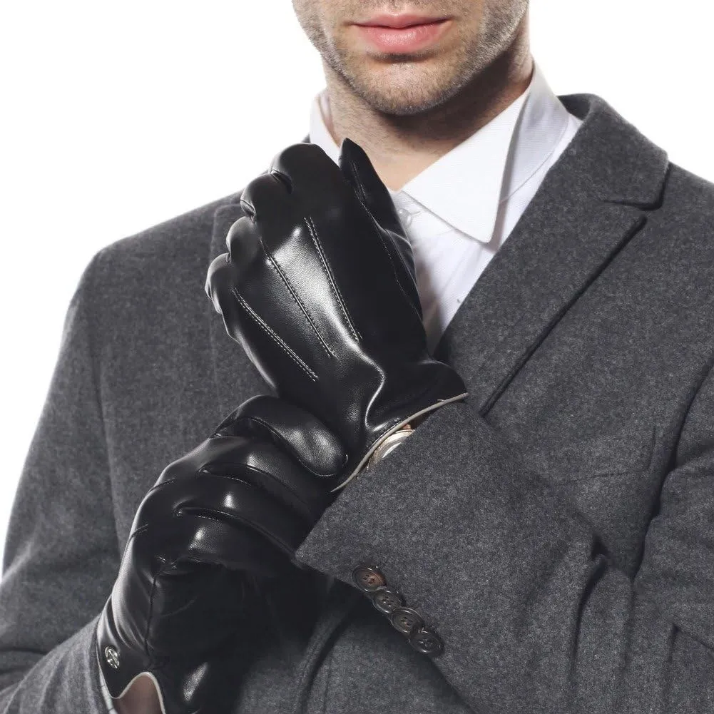 Winter Leather Gloves for Men -Touchscreen Cashmere/Fleece Lined Cold Weather Driving Fashion Dress