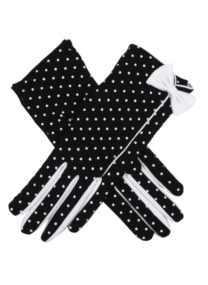 Women's Spotted Cotton Gloves with Side Bow and Trim