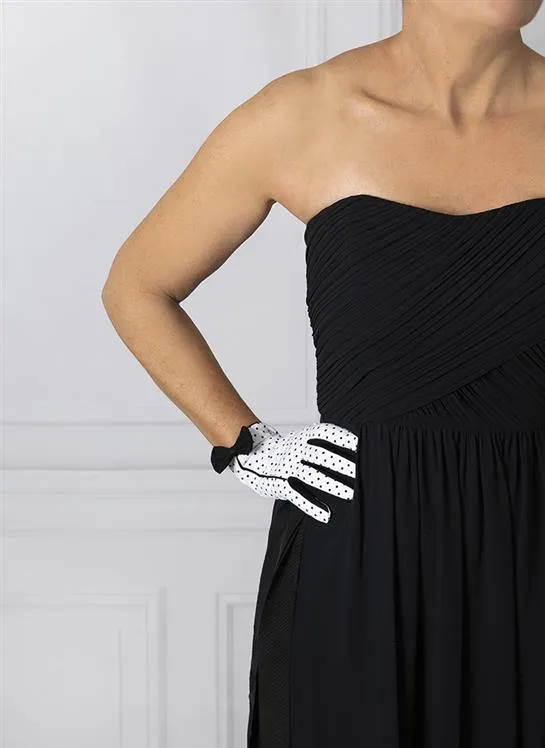 Women's Spotted Cotton Gloves with Side Bow and Trim