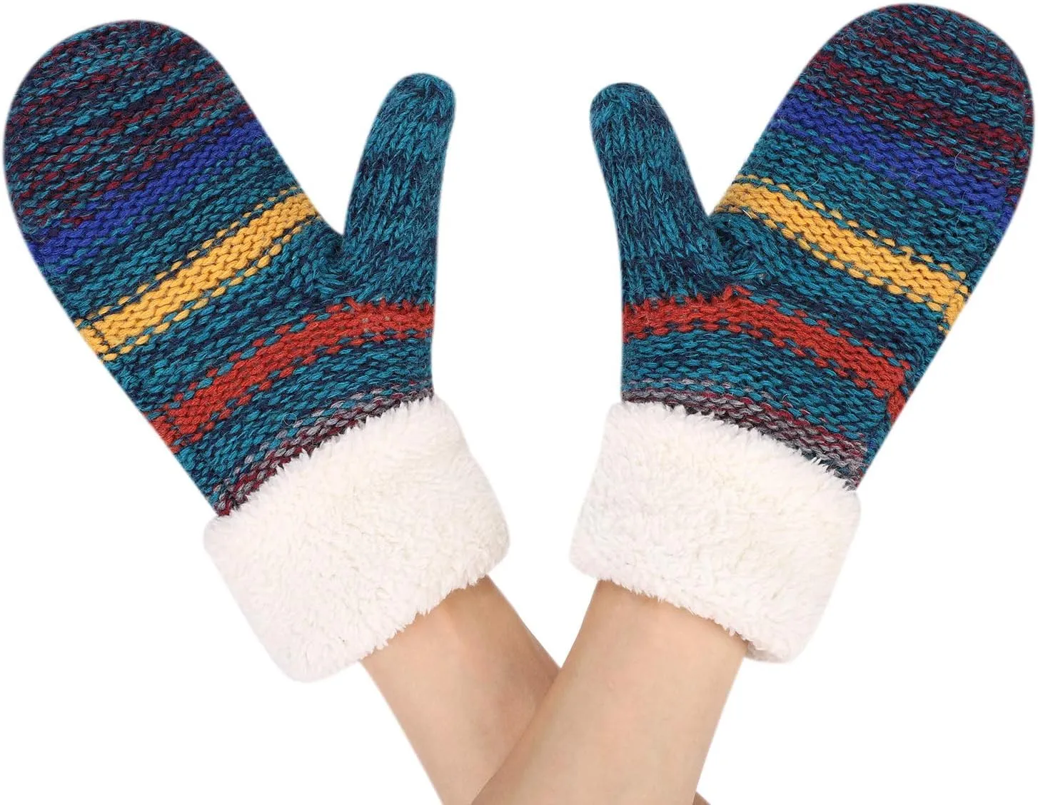 XGOPTS Womens Thick Fuzzy Lined Mitten Gloves Winter Warmer Thermal Fleece Lining Chunky Cable Knit Gloves Hand Warmers