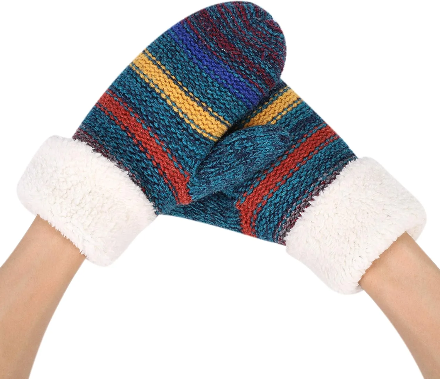 XGOPTS Womens Thick Fuzzy Lined Mitten Gloves Winter Warmer Thermal Fleece Lining Chunky Cable Knit Gloves Hand Warmers