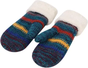 XGOPTS Womens Thick Fuzzy Lined Mitten Gloves Winter Warmer Thermal Fleece Lining Chunky Cable Knit Gloves Hand Warmers