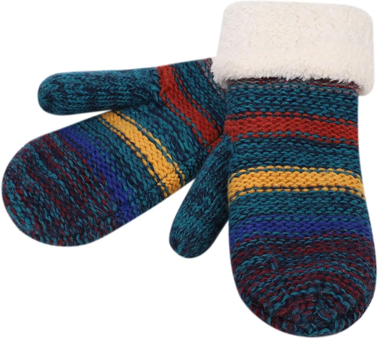 XGOPTS Womens Thick Fuzzy Lined Mitten Gloves Winter Warmer Thermal Fleece Lining Chunky Cable Knit Gloves Hand Warmers