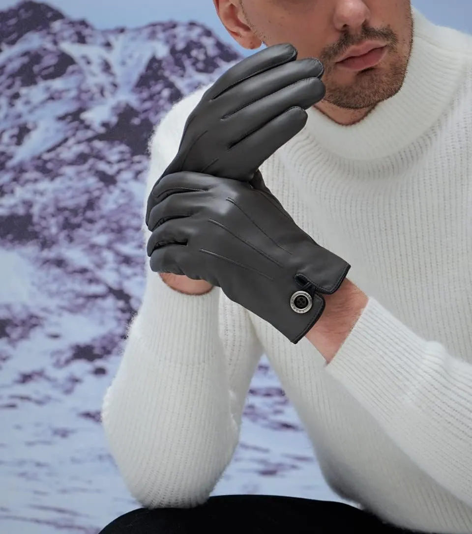 YISEVEN Winter Men's Lambskin Leather Gloves Touchscreen