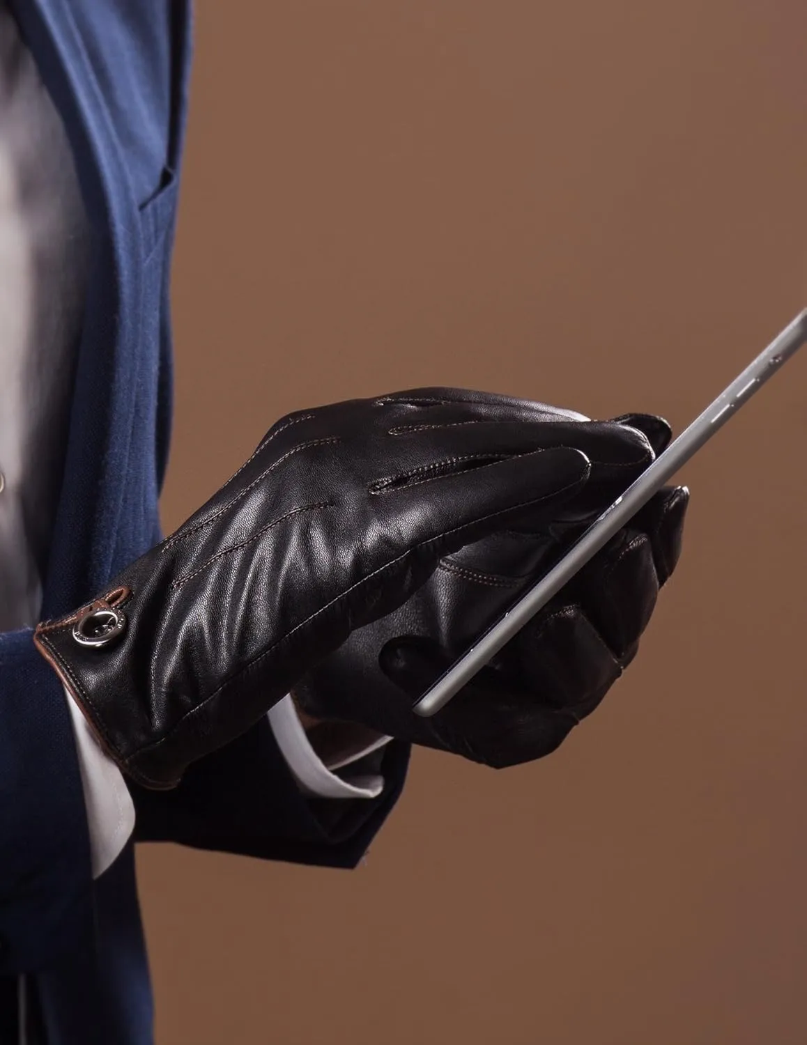 YISEVEN Winter Men's Lambskin Leather Gloves Touchscreen