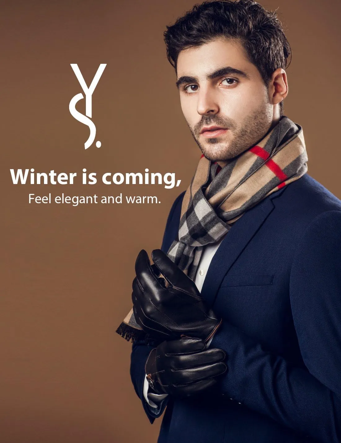 YISEVEN Winter Men's Lambskin Leather Gloves Touchscreen