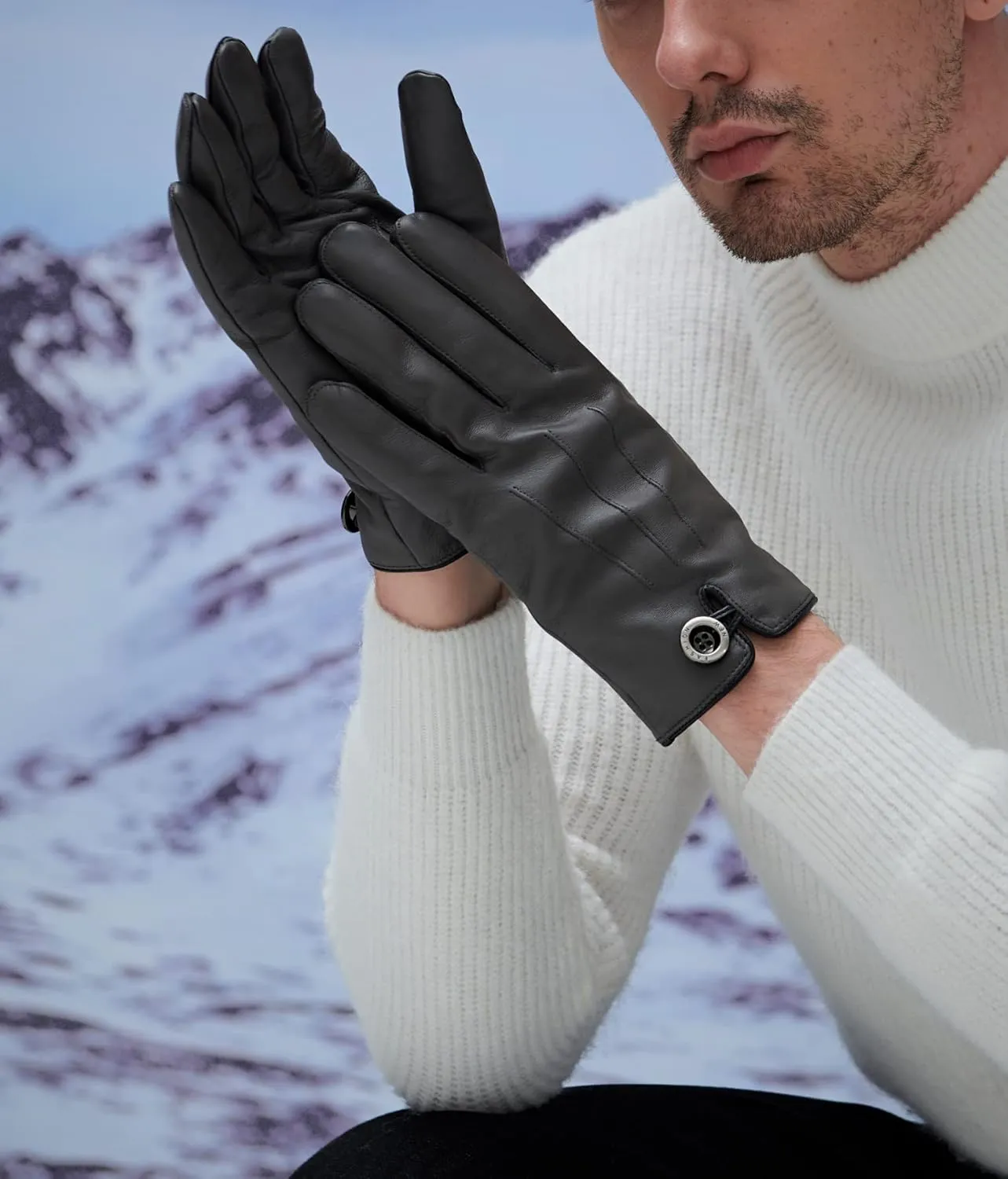 YISEVEN Winter Men's Lambskin Leather Gloves Touchscreen